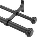Double Curtain Rods for Windows 36 to 72 Inch, Matte Black Double Curtain Rods with End Cap Finials, 1-Inch Front and 5/8 Inch Back Double Drapery Rod, Adjustable Double Rod Curtain Rod