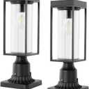 LUTEC 2 Pack Solar Post Lights, Dusk to Dawn Aluminium Lamp with Pier Mount Base, Exterior Black Solar Fence Light Outdoor Waterproof for Garden Yard Patio