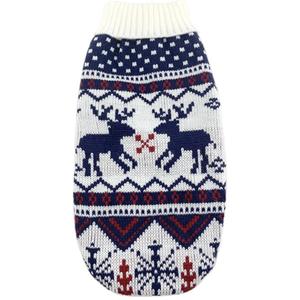 Pet Puppy Christmas Sweaters Cat Sweater Kitten Knitwear Dog Xmas Clothes Navy Blue and Christmas White Sweaters with Reindeers Snowflakes Pattern for Kitten Cat Puppy Dog, M