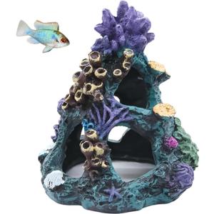 Coral Reef Aquarium Decoration 5.9"  Colorful Resin Fish Tank Ornament with Multiple Hiding Spots, Safe Shelter for Small and Medium Aquariums, Stress-Relief Underwater Decor, Easy to Clean