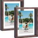 Trwcrt 5x7 Picture Frame 2 Pack, Double Glass Floating Frames Display up to 7 x 9 Photos for Desktop or Wall Hanging, Brown