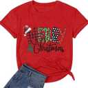 Merry Christmas Tshirts Women Funny Cute Snowflake Letter Print Graphic Print Tee Best Xmas Gifts Holiday Tops (Red, M)