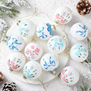 Sumind 12 Pcs Glass Pink Blue Pastel Christmas Ornaments 3D Pink Bow Ornaments for Christmas Tree 2.36 Inch Coquette Balls Decoration for Xmas Holiday Party Decor
