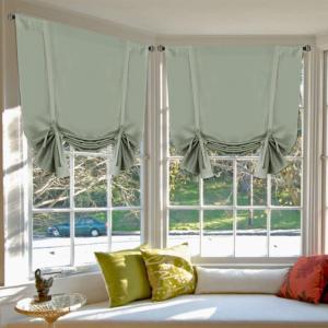 H.VERSAILTEX Solid Blackout Curtain Energy Efficient Tie Up Shades Rod Pocket Panel for Kitchen (Light Sage, 42W x 63L, Set of 2 Panels)