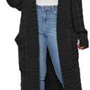 Long Sweaters for Women Cardigan Open Front Long Sleeve Plus Size Chunky Cable Knit Duster Cardigans with Pockets Winter Coat (X-Large, Black)