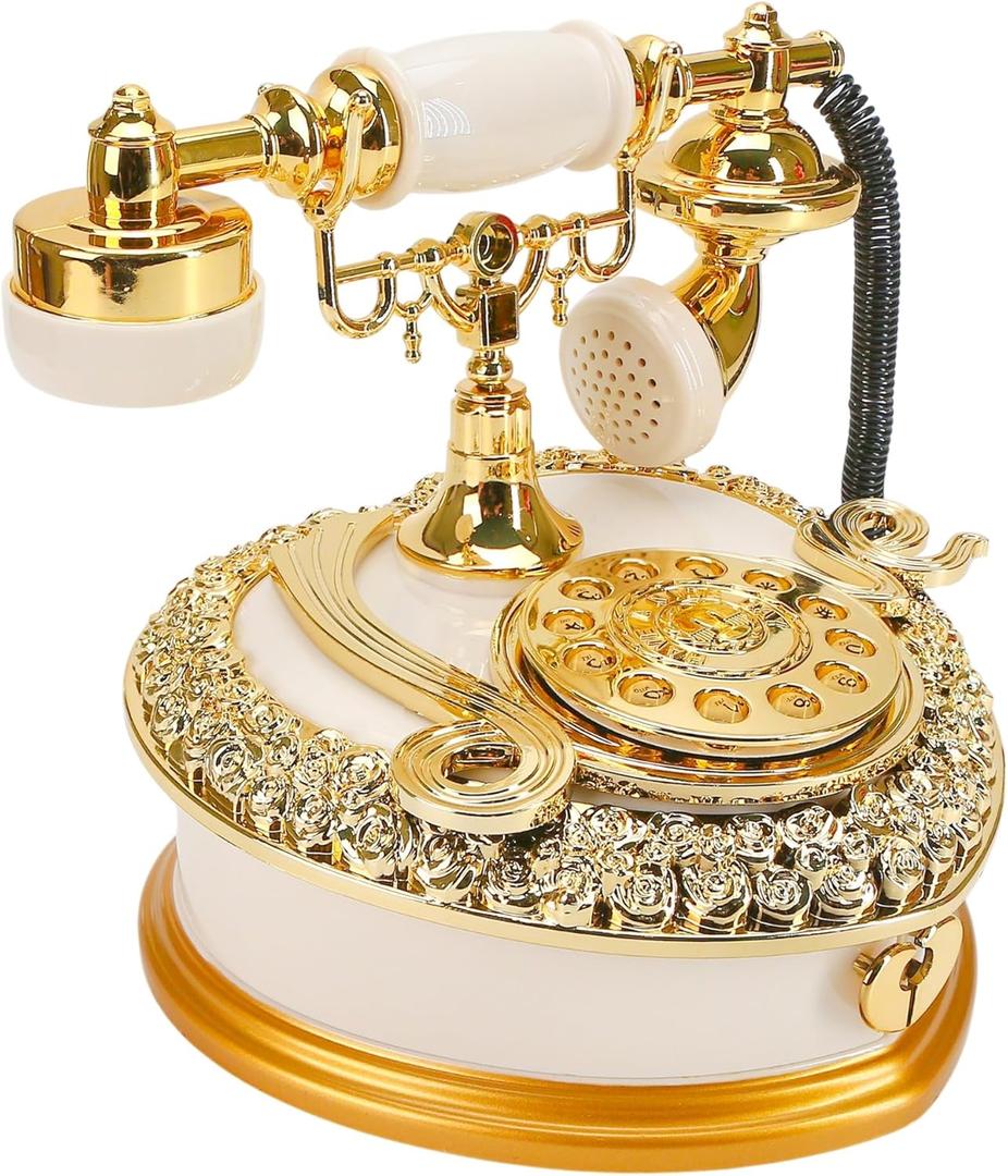 Big Vintage Telephone Jewelry Box 7x8" with Drawer - Heart Shaped Trinket Music Boxes with Retro Dial, Victorian Storage, Cute Antique Gifts for Women, Unique Style Home Decoration, Shelf Decor