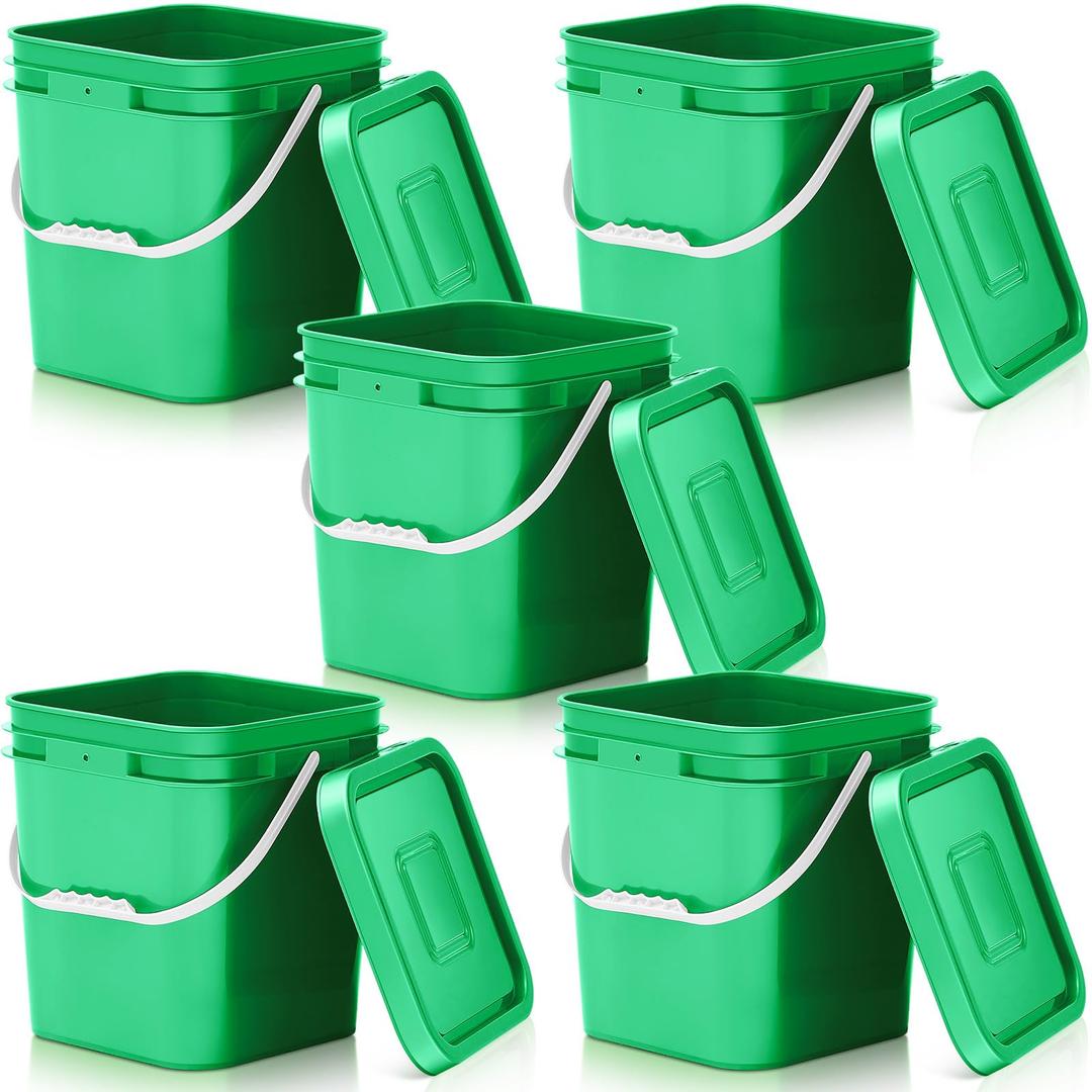 Mumufy 8 Pcs 3.5 Gallon Square Food Grade Bucket with Lid, Green