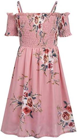 Arshiner Girls Casual Summer Floral Sleeveless Sundress Holiday Cami Dress 120, Pink 