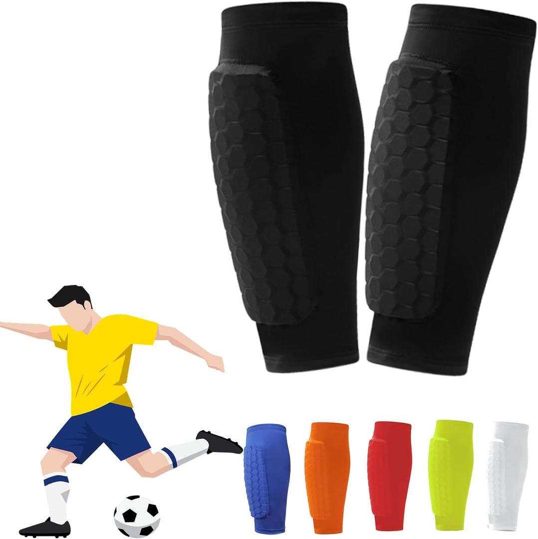 Shin Defender Shin Guards Kids, Soccer Shin Guards for Youth Adult, Lightweight Calf Protective Gear for Football Soccer with Honeycomb Pads, (Black, Large)