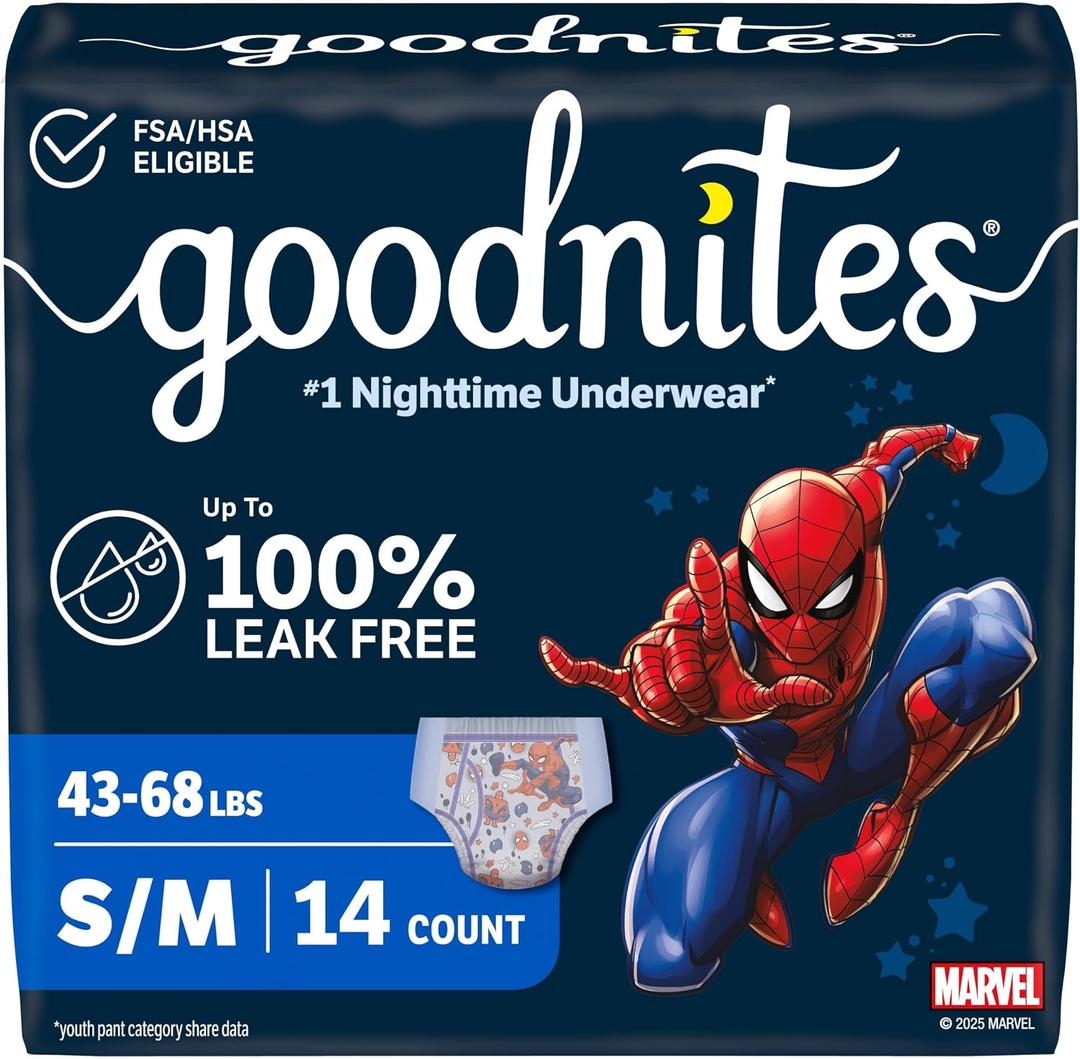 Goodnites Boys' Nighttime Bedwetting Underwear, Size S/M (43-68 lbs), 14 Ct, Packaging May Vary