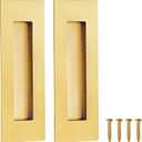 Malimali Recessed Finger Flush Pulls for Pocket, Sliding Barn Door - Brushed Gold Stainless Steel Rectangular Door Pulls (2 Pack) 6 Inch