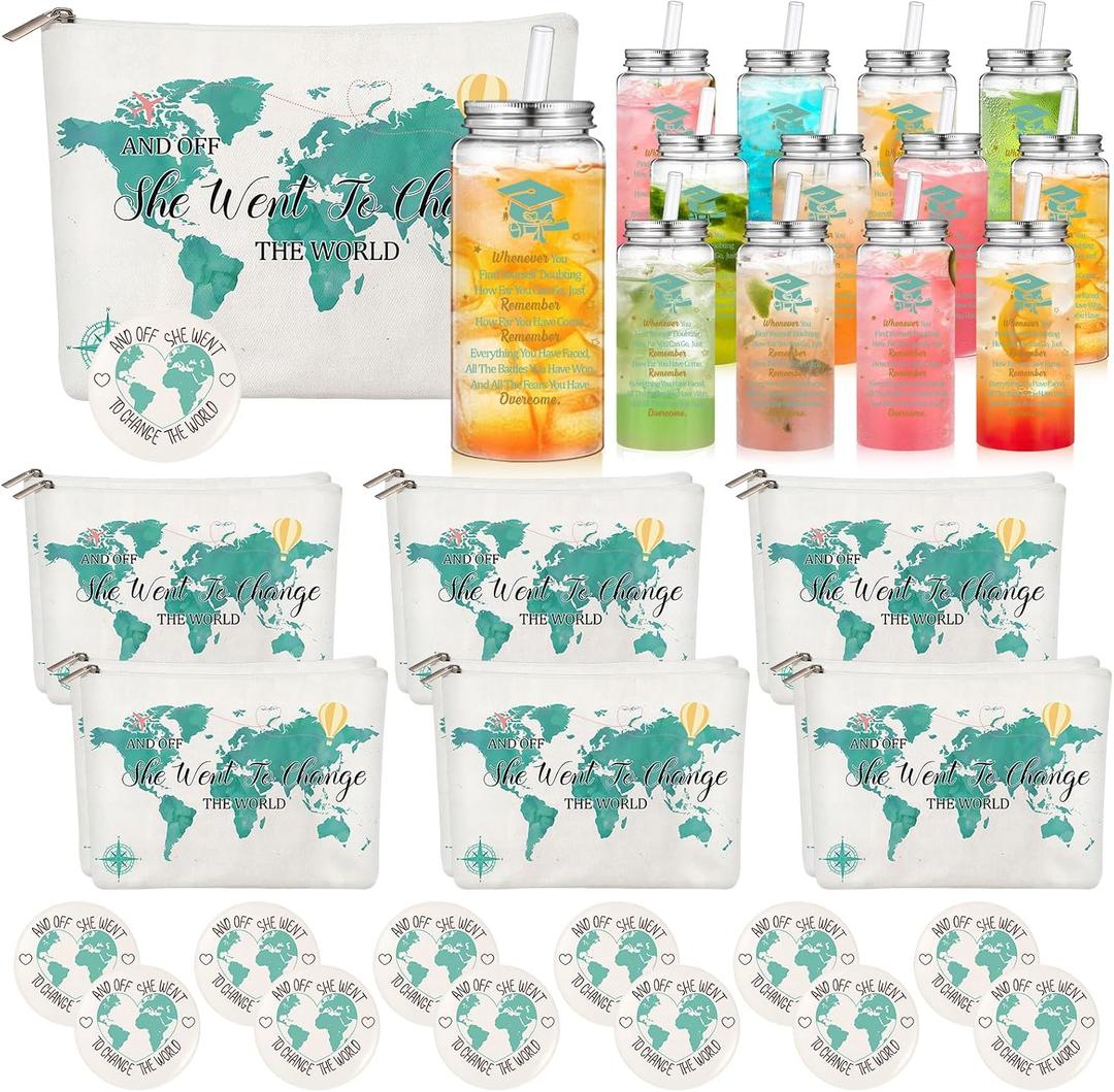 LemonRoad 12 Set 2026 Graduation Gift for Her Bulk 17oz Inspirational Tumblers Cup with Straw Lids Makeup Bags High School Class of 2026 Gift for Daughter End of the Year Grad Party Favors(Green)