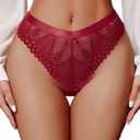 Avidlove Women Sexy Panties Lace Cheeky Panty Rhinestone Bikini Underwear 1-4 Pack Dark Red (Red, XL)