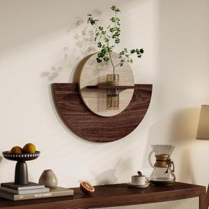 3D Textured Round Wall Art Decor With Vase, Modern Minimalist Sandstone Painting Artwork for Walls, Vintage Nature Wood Tone Botanical Wall Decor for Living Room, Hallway, Dining Room, Bedroom, Office