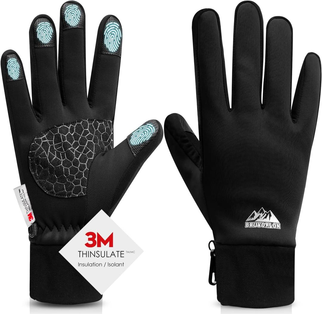 Bruvoalon W429 Winter Gloves for Women & Men - 3M Thermal Insulation & Lycra Fabric Surface & Windproof Coating, Touchscreen, Anti-Slip for Skiing, Running, Cycling, Hiking, Sports, Cold Weather (Small, Black)