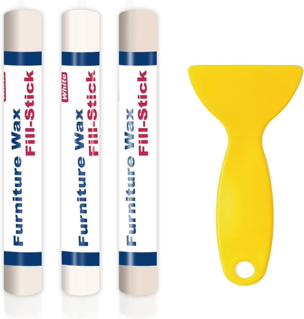 Wood Filler Sticks 3 Colors White Wax Fill Stick, Wood Repair Kit for Scratches, Crack, Scuffs, Gouges on Wooden Funiture, Floors, Cabinets, Tables, and Doors-Rub Briskly Repair