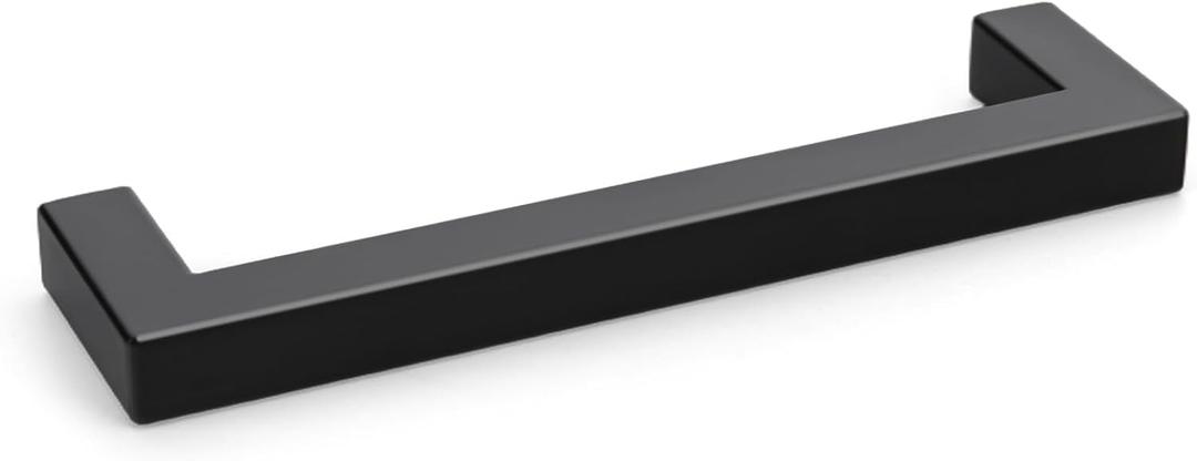 Goldenwarm 10 Pack 5 Inch Black Cabinet Handles Kitchen - Matte Black Drawer Pulls Stainless Steel - 128mm Cabinet Hardware Square Bar Modern Cabinet Pulls for Kitchen Bathroom Cupboard