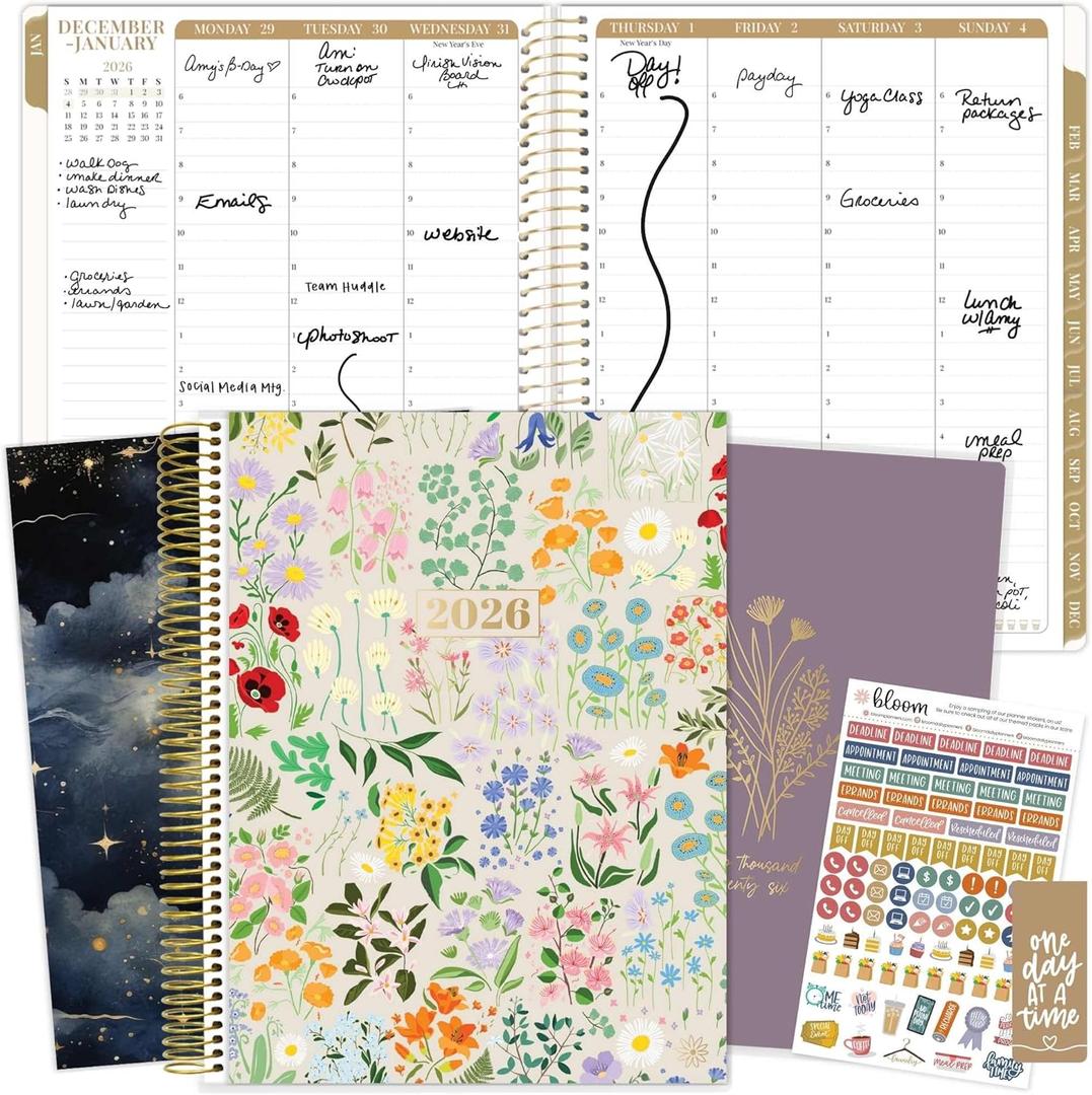 bloom daily planners 2026 Hourly Appointment Planner (January to December) - 8.5 x 11 Timed Vertical Weekly Planner with Time Slots, Monthly Views, Interchangeable Cover