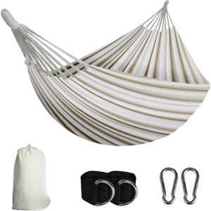 SZHLUX Double Hammock, Portable Cotton Hammock with Carry Bag, Perfect for Camping, Outdoor/Indoor Patio, Backyard, White