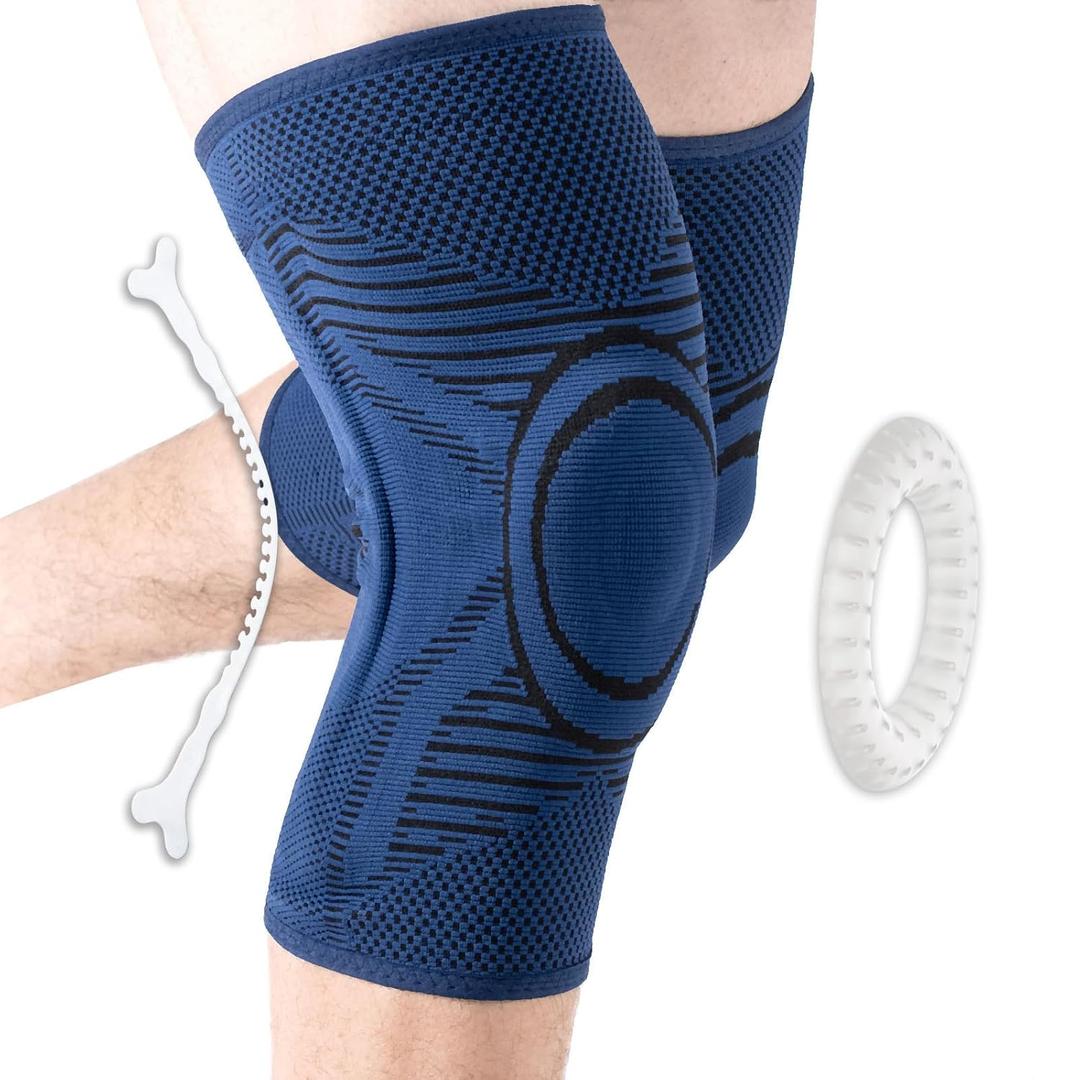 Professional Knee Brace for Pain Relief 2 Pack,Medical Knee Compression Sleeve, Knee Support with Horizontal Knit Tech for Meniscus Tear (Blue, X-Large)