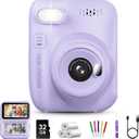 Kids Instant Print Camera, 3.0-inch HD Screen 32MP Photo Instant Digital Camera Christmas Birthday Gifts Toys for Children Girls Boys Age 3-12 - Purple