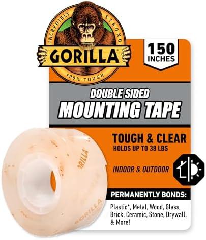 Gorilla Tough & Clear Double Sided Mounting Tape, Clear Tape, 1" x 150" (Pack of 2) - Weatherproof for Indoor or Outdoor
