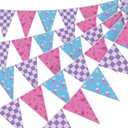 HESTYA 5 Pcs 49 ft Kpop Theme Pink Purple Blue Pennant Banner Pink and Purple Birthday Party Decor Kpop Theme Triangle Flag Bunting Garland for Birthday Supplies