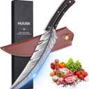 Huusk Japan Knife Feather Knife Hand Forged Viking Knife High Carbon Steel Butcher Knife Boning knife for Meat Cutting Japanese Chef Knives Cooking Knife with Sheath for Kitchen Camping Gift for Dad
