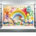 YongFoto Paper Flowers Backdrop 10x5ft Colorful Cut Paper Floral Blossom Rainbow Arch Hot Air Balloon Honeycomb Ball Photography Background Lovely Party Banner Home Decor Photo Studio Booth Props (10ftx5ft, Style 2)