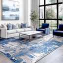 Washable Area Rugs 10'x12' Non-Slip Modern Abstract Soft for Living Room Entryway Bedroom Nursery, Print Pattern, Blue Grey Navy Gray