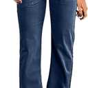 Flamingals Women's Wide Leg Pants for Women Mid Waist Dress Flare Straight Leg Corduroy Pants Workout Jeans Trendy (Medium, Navy Blue)