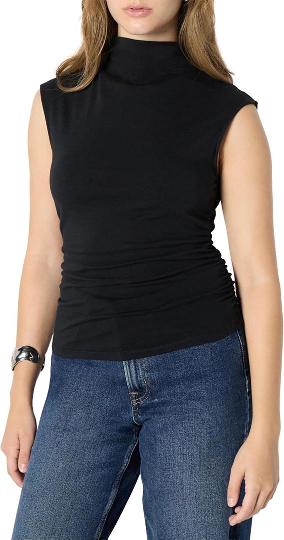 Amazon Essentials Women's Slim-Fit Sleeveless High-Neck Top (Large, Black)