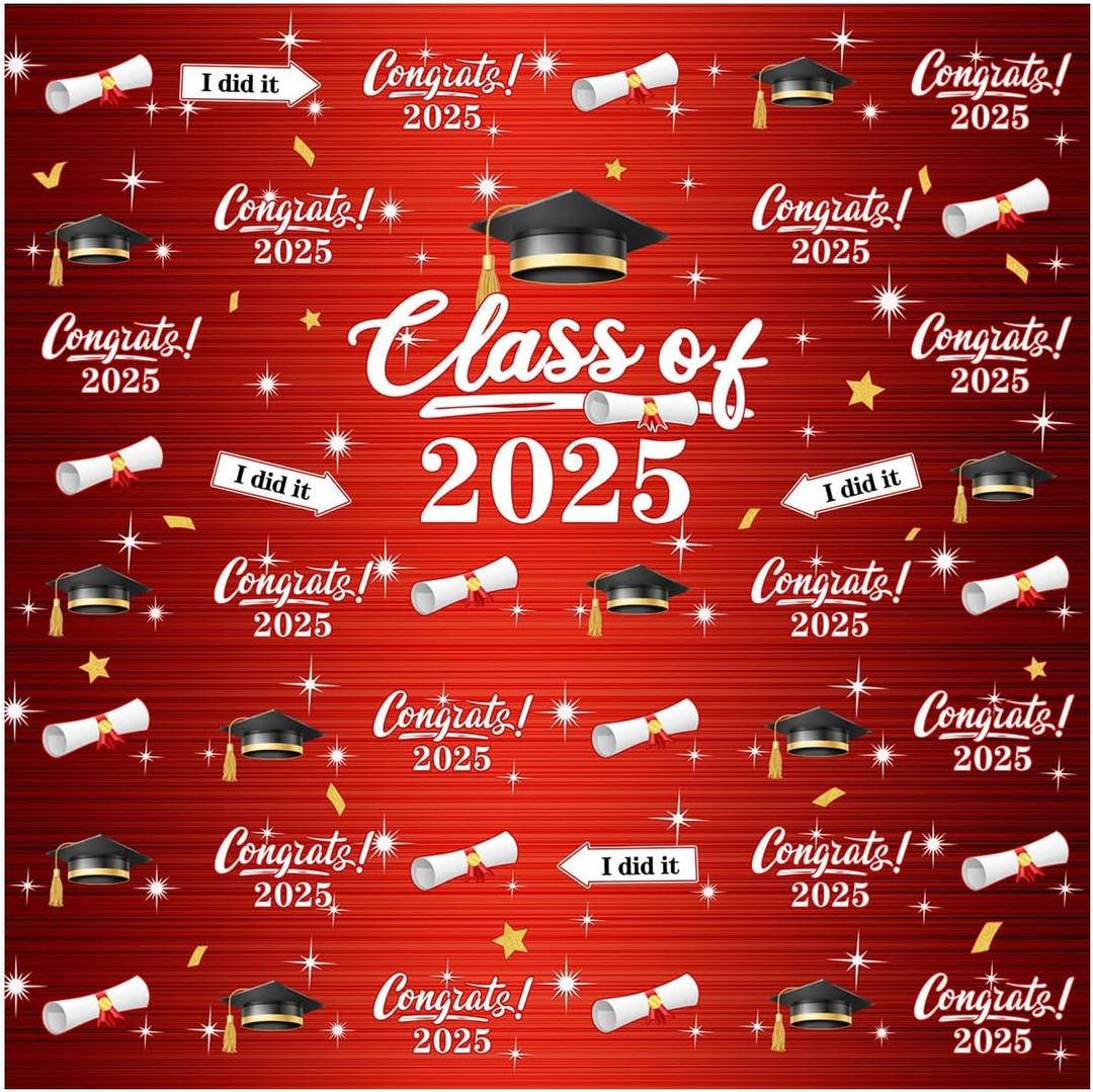 WOLADA Red Graduation Backdrop Class of 2025 10x10FT FW11 WOLADA Red Graduation Backdrop Class of 2025 10x10FT FW11