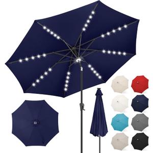 FLAME&SHADE 9 FT outdoor umbrella with 40LED lights, solar light patio umbrella with Centre Surround Light, Table Market Umbrella Outdoor Patiofor Deck, Pool, Backyard, Garden (Navy Blue)