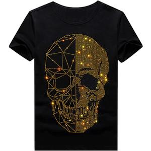 HZCX FASHION Mens Rhinestone Skull Graphic Shirt Round Collar Short Sleeve Tees XXL