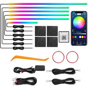 Dreamcolor Acrylic Interior Car LED Strip Light with Wireless APP, RGB 6 in 1 with 175 inches 612 LEDs Fiber Optic Car Ambient Lighting Kits, Dynamic Chasing Music Sync Neon LED Strip Lights for Car