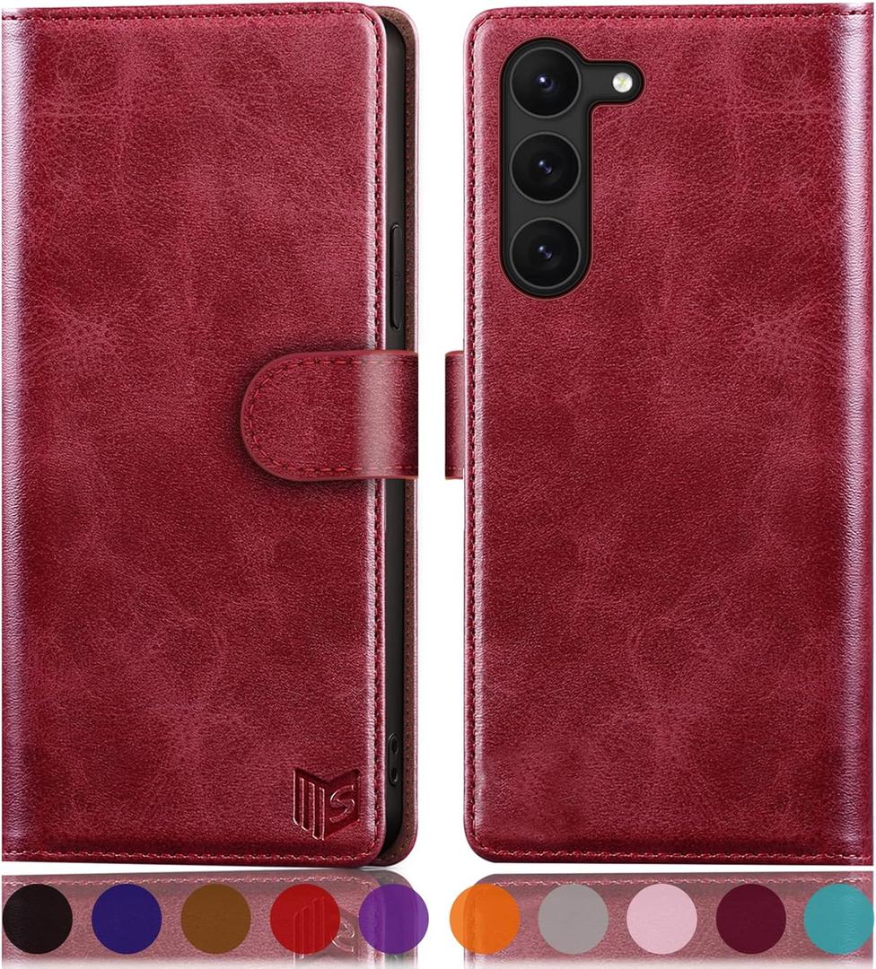 SUANPOT for Samsung Galaxy S23 5G Wallet case with RFID Blocking Credit Card Holder,Flip Book PU Leather Protective Cover Women Men for Samsung S23 Phone case Red