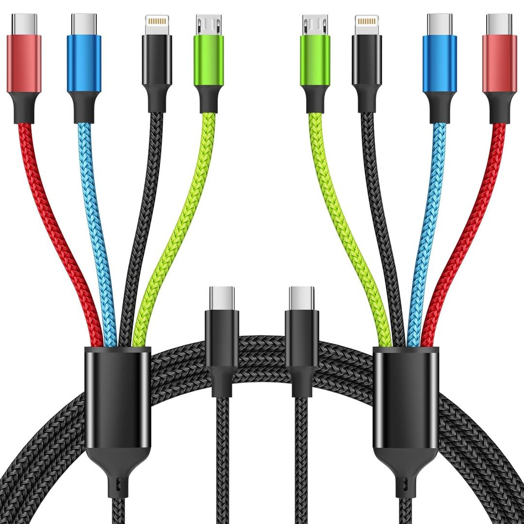 USB C Multi Charging Cable, Dual USB C 4 in 1 Charging Cable, Multi Chargers for All Devices with IP/Type C/Type C/Micro Port, Compatible with Most Cell Phones/Tablets and More [2Pack 5FT] (Black_Red_Blue_Green2)