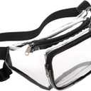 Veckle Clear Fanny Pack Stadium Approved - Adjustable 33-47 Inch Strap, Transparent Belt Bag for Women Men Fits 7.5-inch Smartphone, Waist Bag Clear Bag for Stadium Events, Sport, Concerts, Black
