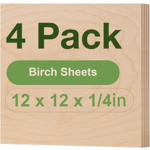 ROBOTIME 4-Pack 6mm Birch Plywood for Laser Cutting -12 x 12 x 1/4 Inch - Laser Engraving Blanks