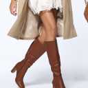 Coutgo Women's Chunky Heeled Knee High Boots Classic Square Toe Zippered Leather Tall Boot, Dark Brown, Size 9.5