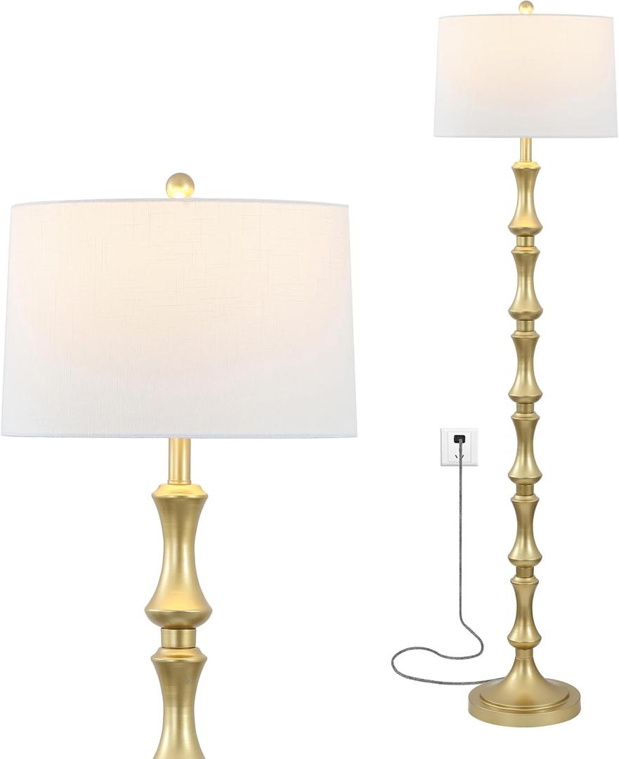 Jonathan Y JYL4031A Jaxon 62.5" Metal LED Floor Lamp, Traditional, Transitional, Contemporary, Foot-Step Switch, Office, Living Room, Family Room, Dining Room, Bedroom, Hallway, Foyer, Gold