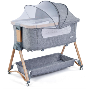 JMMD Baby Bassinets, 3 in 1 Bedside Sleeper, Baby Bedside Crib Sleeper with Adjustable Height, Removable Mosquito Net and Storage Basket, Easy Folding Portable Crib for Newborn (Wood Grain Grey)