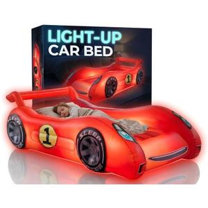 Air Candy Sleep Racer Dream Car Inflatable Kids Bed with LED Night Light Glow Red Race Car Air Mattress for Kids Sleepovers, Naps & Travel, Ages 312, Single Large