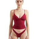 SUUKSESS Women Sexy Deep V Neck Sleeveless Fitted Basic Tops Y2K Going Out Crop Tank Top Camisole (WineRed,S)