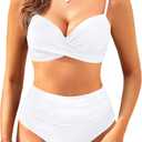 Aqua Eve Women Underwire Bikini High Waisted Bathing Suit Tummy Control Two Piece Swimsuit (Medium, White)