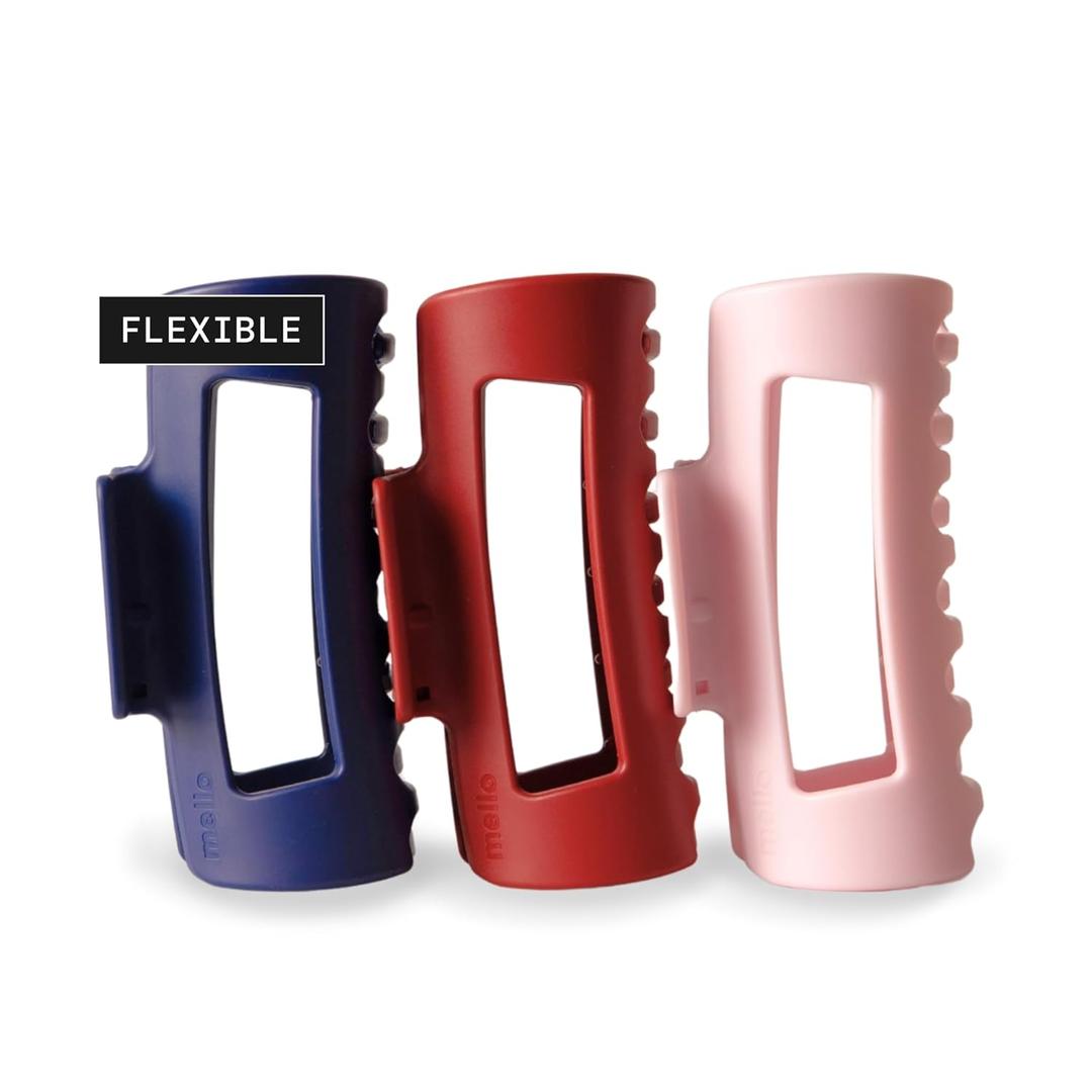 The Original Mello Hair Claw Clip Squishy Claw Clip Made in Korea Patent Pending 30021976 (Pink, Red, Blue, 3 Pack Medium)