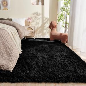 OPPODREAM 3x5 Black Rugs for Bedroom, Ultra-Soft Fluffy Area Rugs for Living Room, 3 x 5 Shag Carpet for Nursery, Kids, Girl, Boy, Baby, Plush, Fuzzy, Shaggy, Cute Home Decor
