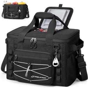 Maelstrom Soft Sided Cooler Bag, 30/40 Can Collapsible Insulated Ice Chest, Large Leakproof Camping & Travel Cooler for Kayaking & Beach (4.Black with Velcro Top)