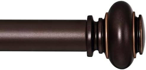 SIMEWIN Bronze Curtain Rods for Windows 66 to 120 Inches Adjustable Decorative 1 Inch Diameter Single Window Curtain Rod Set with Classic Finials, Bronze with Gold Finishing